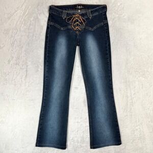 Y2K L.E.I. Low Rise Lace Up Jeans Size 5 Hip Hugger Bootcut Corset 2000s Vintage